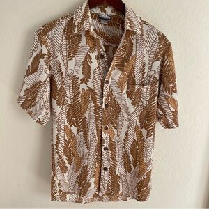 Manuhealii Brown and White Leaf Print Men's Shirt